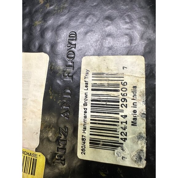 Vtg Fits & Floyd Leaf Serving Tray Platter Hammered Brown Metal 11" Diameter - Picture 3 of 5